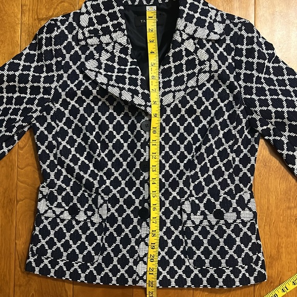 Talbots Geometric Long Sleeve Blazer Size 8 Navy Business Academia Chic Classic - Picture 7 of 10